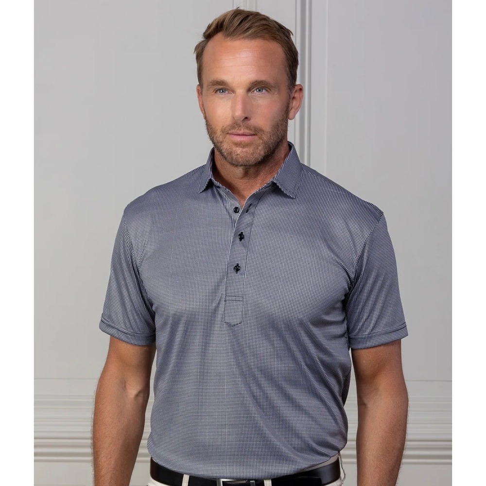 Collars & Co Mens Size 3XL Polo Shirt Black White Houndstooth Dress Collar